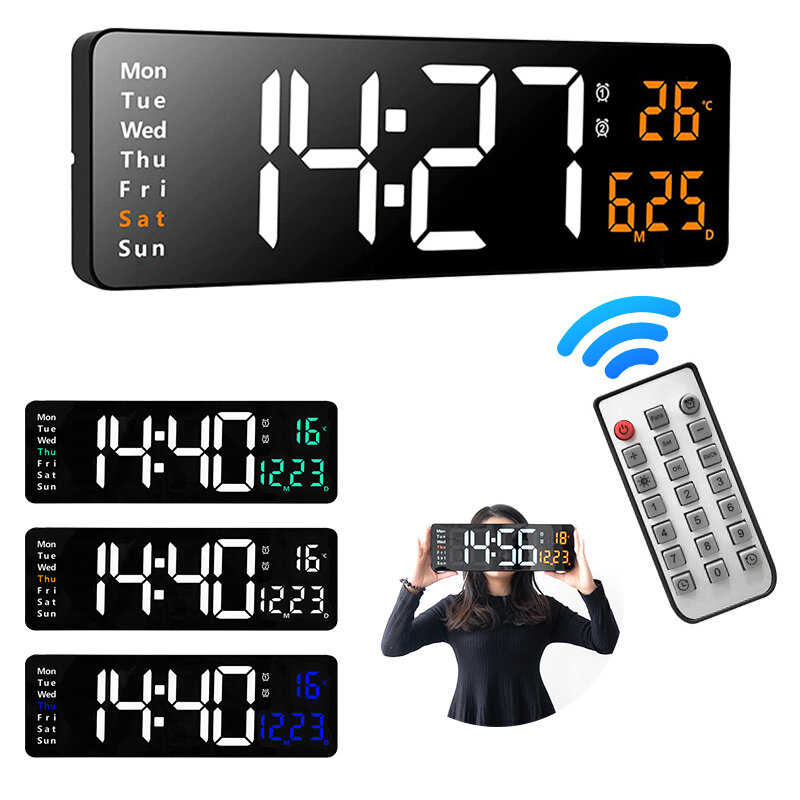 

AGSIVO 16 Inch Digital Wall Clock Large LED Display with Remote Control / Automatic Brightness / Indoor Temperature / Da