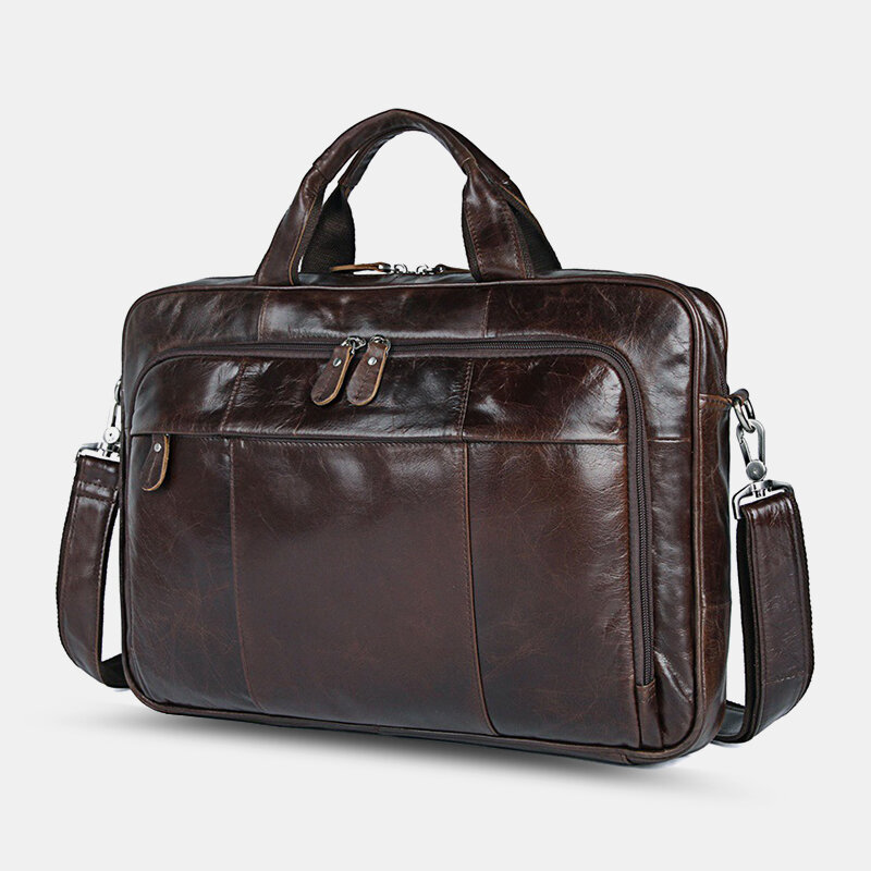 

Men Genuine Leather Large Capacity Multifunction 4 Pen Loops 14 Inch Laptop Bag Messenger Bag Briefcases Crossbody Bags