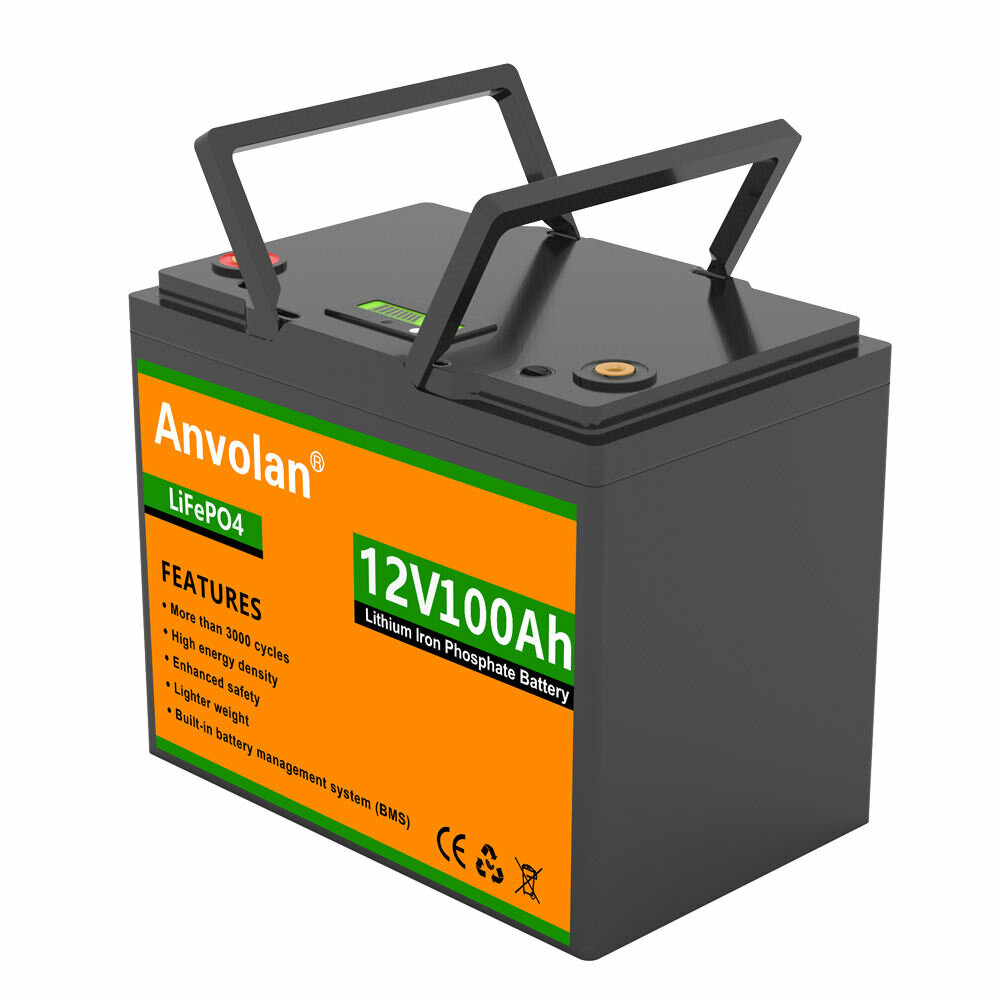 [EU Direct] Anvolan 12V 100Ah LiFePO4 Rechargeable Battery Pack 3000+ Deep Life Cycles with Built-in BMS for Solar System