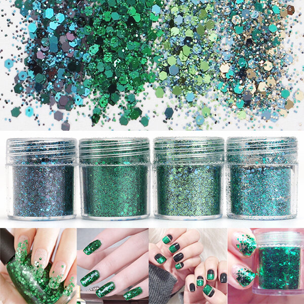 Super Shining Grass Green Mixed Glitter Powder Sequins Nail Decoration Dust Mermaid Effect Manicure
