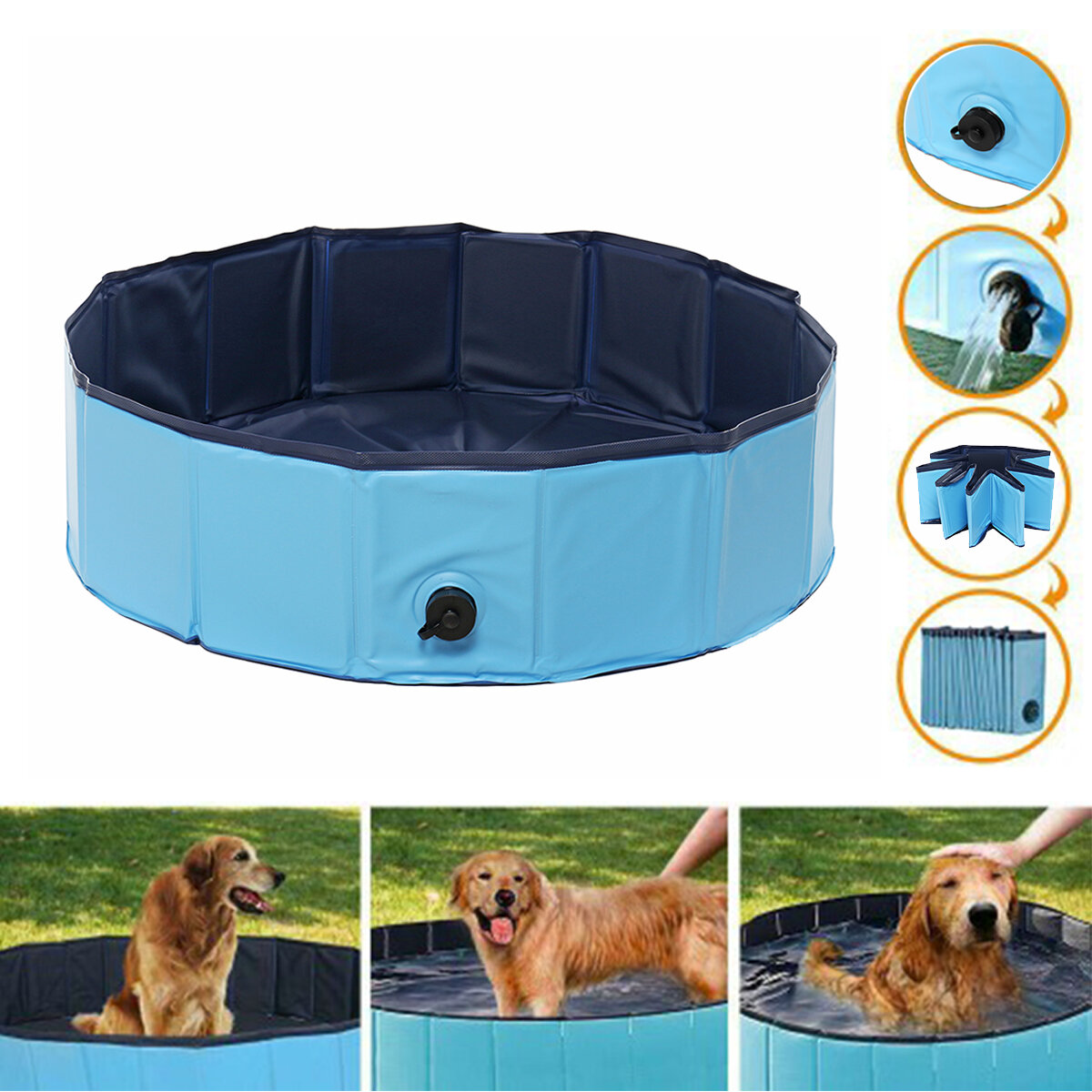 

80x20cm Folding Paddling Pool PVC Pet Bathtub Dogs Cats Puppy Shower Swimming Pool House