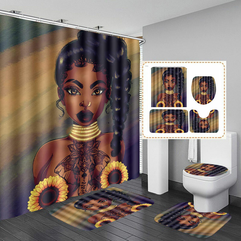 African Black Woman Girl Bathroom, Shower Curtain With Black Woman