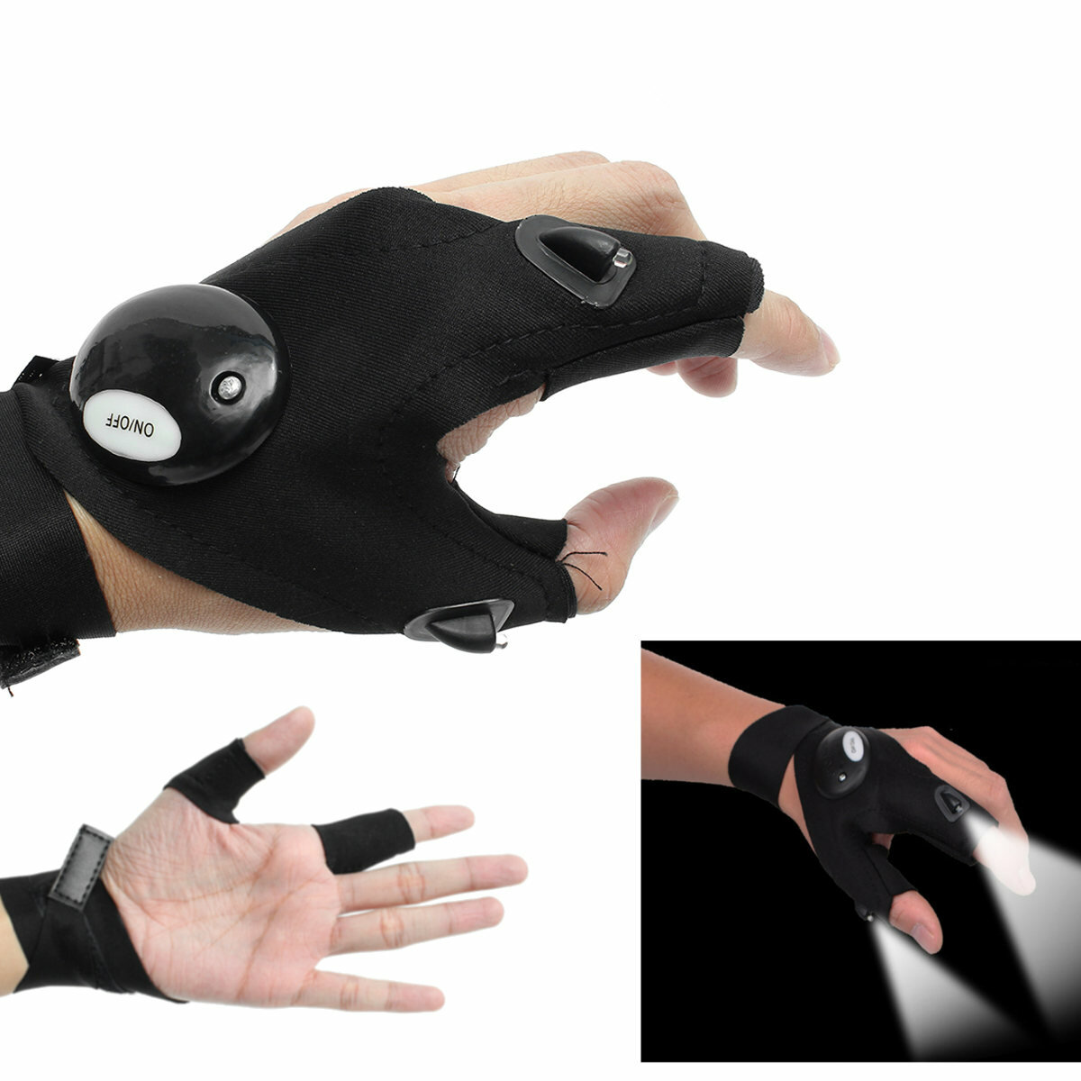 Doigts portables éclairage gants doigts gants avec lumière LED pour réparer le camping de randonnée en plein air