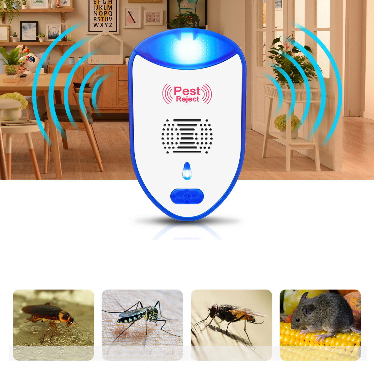 2PCS Multifunktionaler Mückenschutz-Inverter, Ultraschall-Mäuseabweiser, Innen- und Außeninsektenvernichter