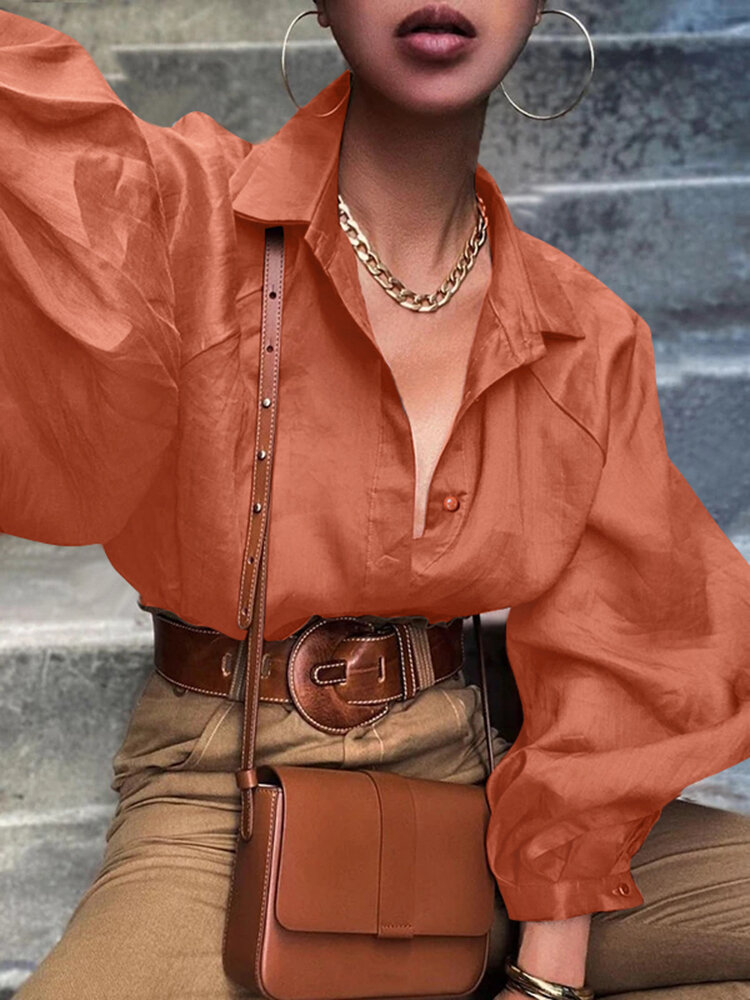 Retro casual effen blouse met V-hals voor dames