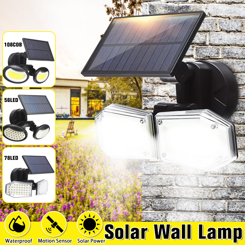 Double Head Motion Sensor LED Solar Light Outdoor SpotlightWaterproof Rotatable Wall Lamp