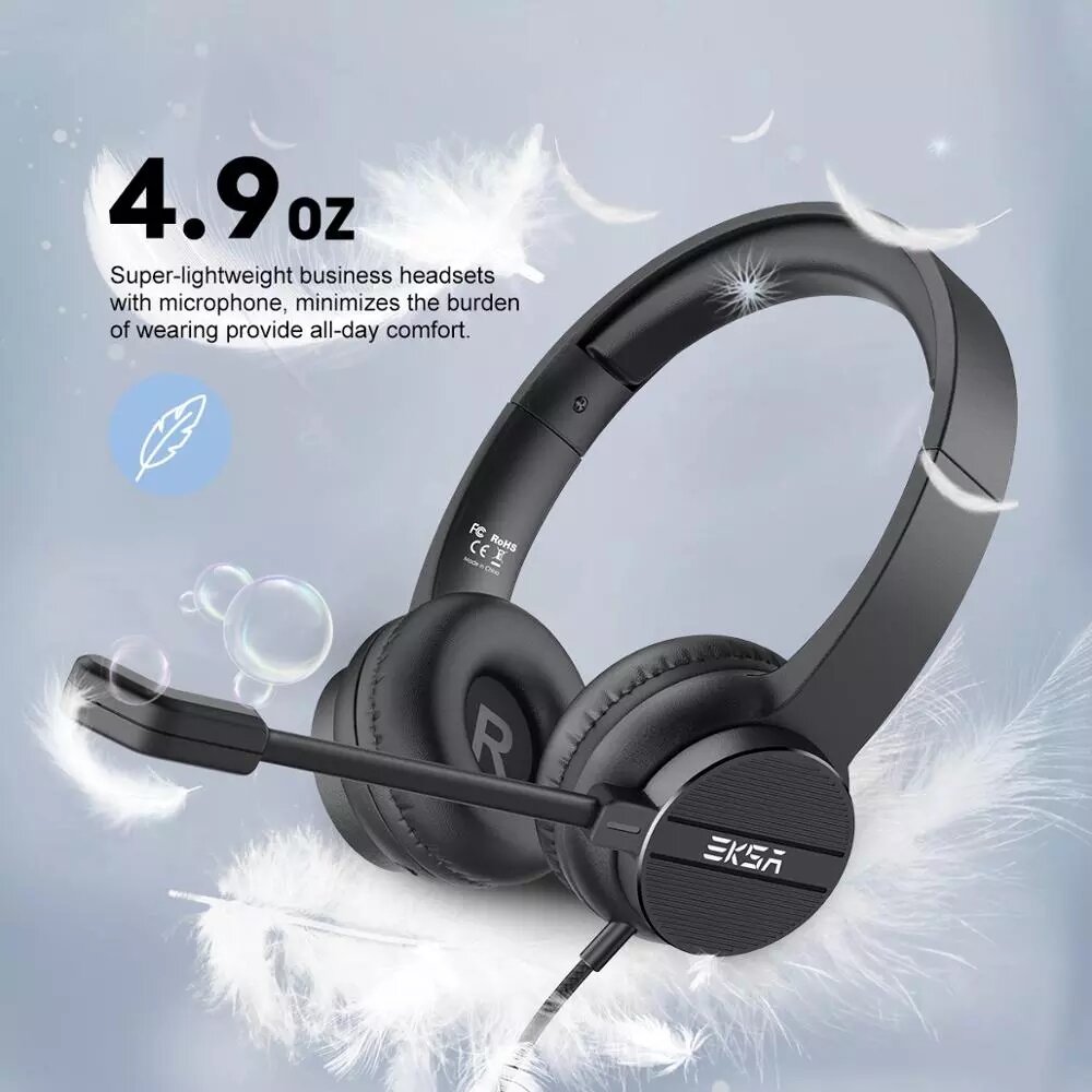EKSA H12 3.5mm Wired Headphones with Microphone On-Ear Gaming Headset Gamer for PC/PS4/Xbox Call Centre/Traffic/Computer Headset