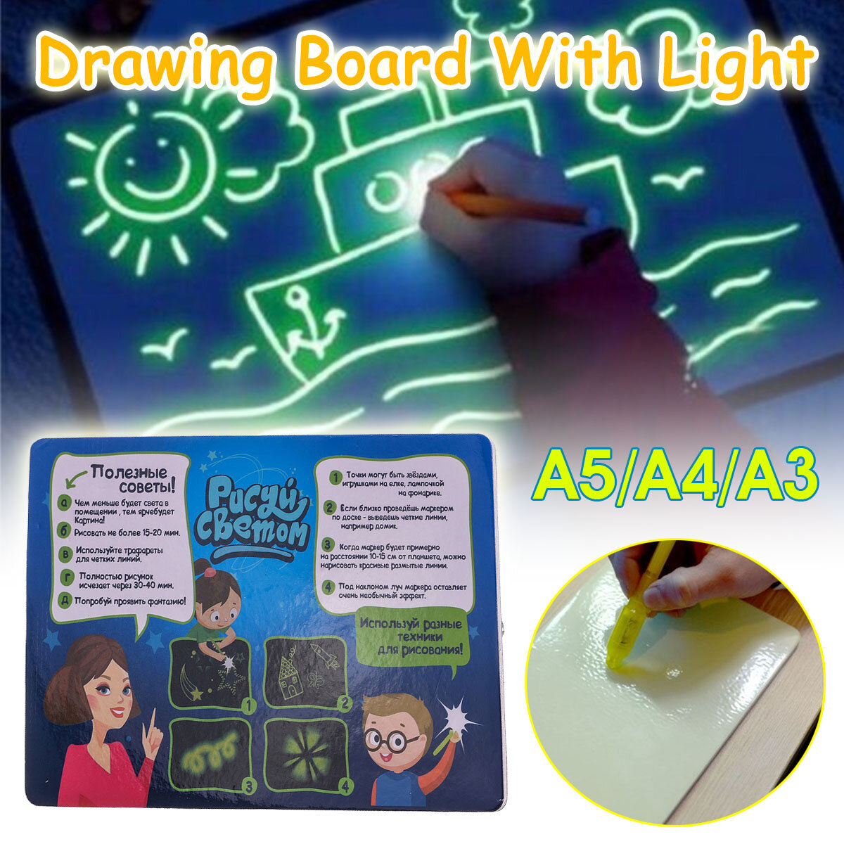 A4 Light Up tekentafel Draw Sketchpad Board kinderen kinderen ontwikkelen speelgoed