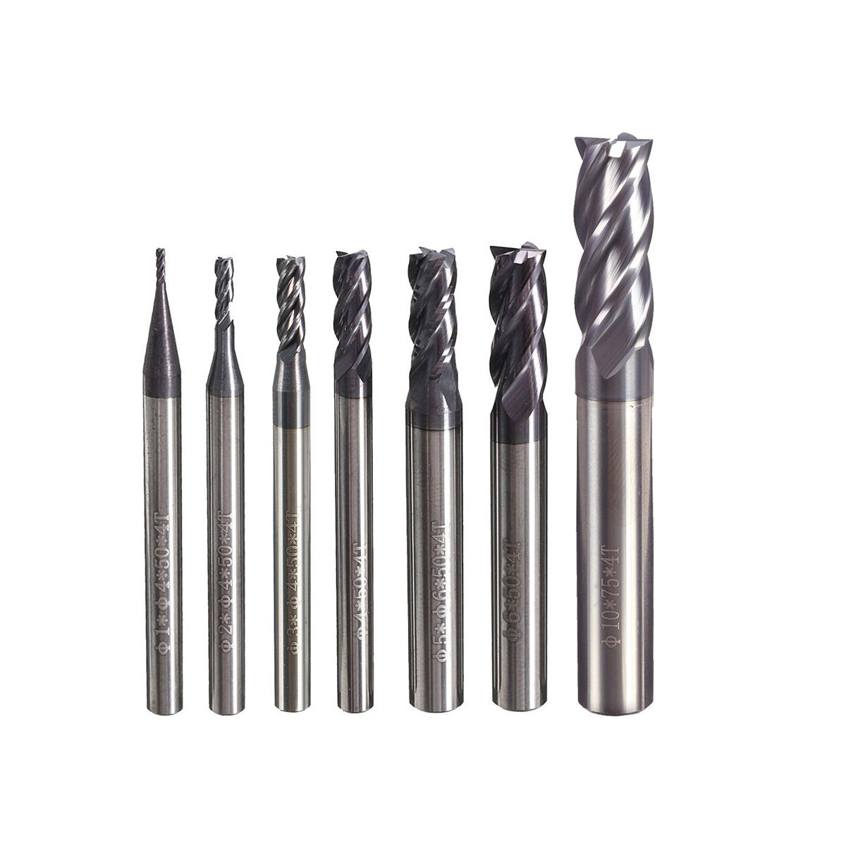 7pcs 1-10mm 4 Flutes End Mill Cutter Tungsten Carbide Milling Cutter CNC Tool