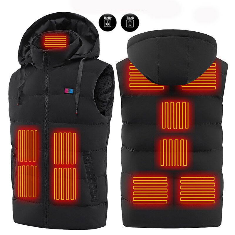 TENGOO 11 Areas Heating Jackets Unisex 3-Gears Heated Vest Coat USB Electric Thermal Clothing Hooded Vest Winter Outdoor