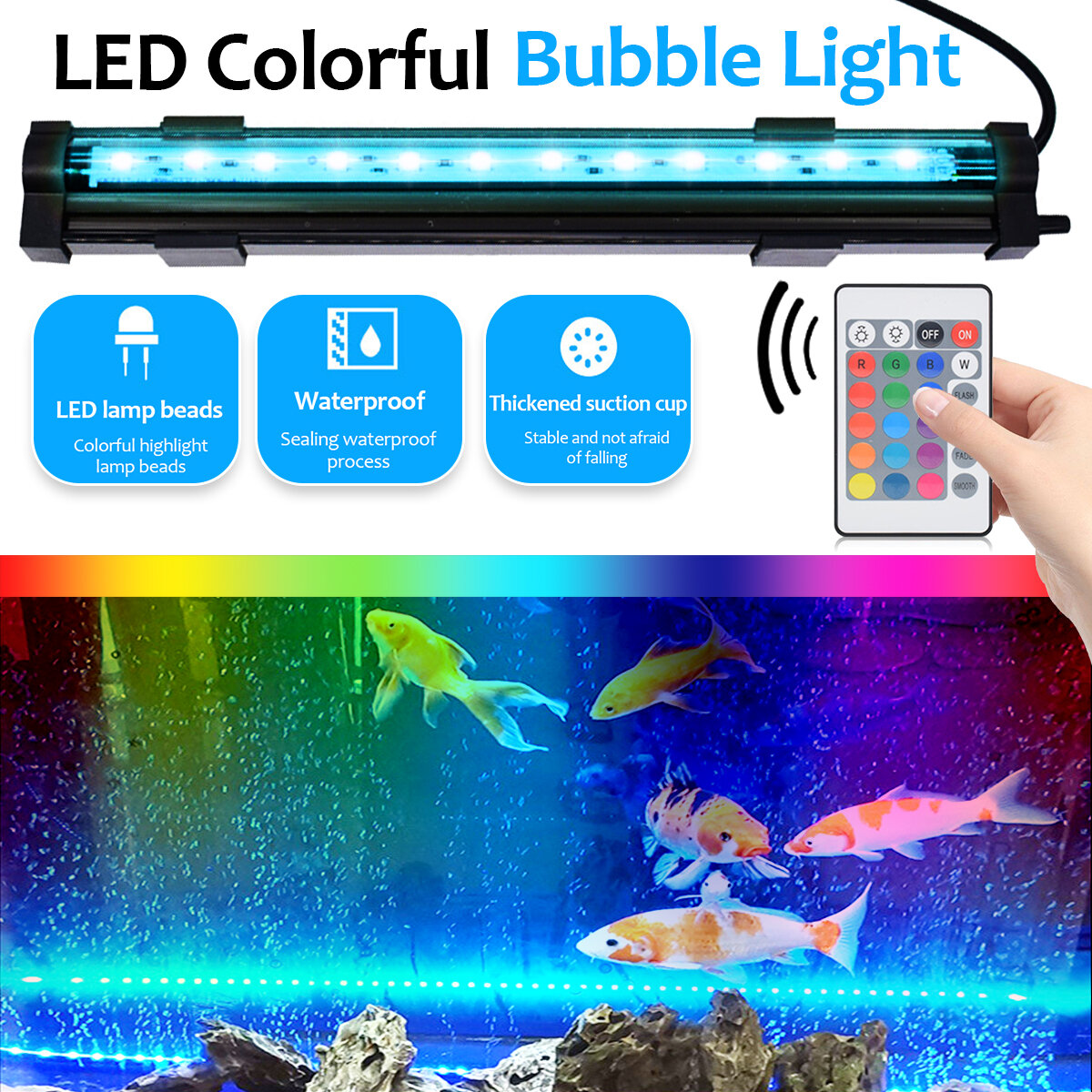 Fish Aquarium Tank Underwater Submersible RGB Color Change LED Air Bubble Light