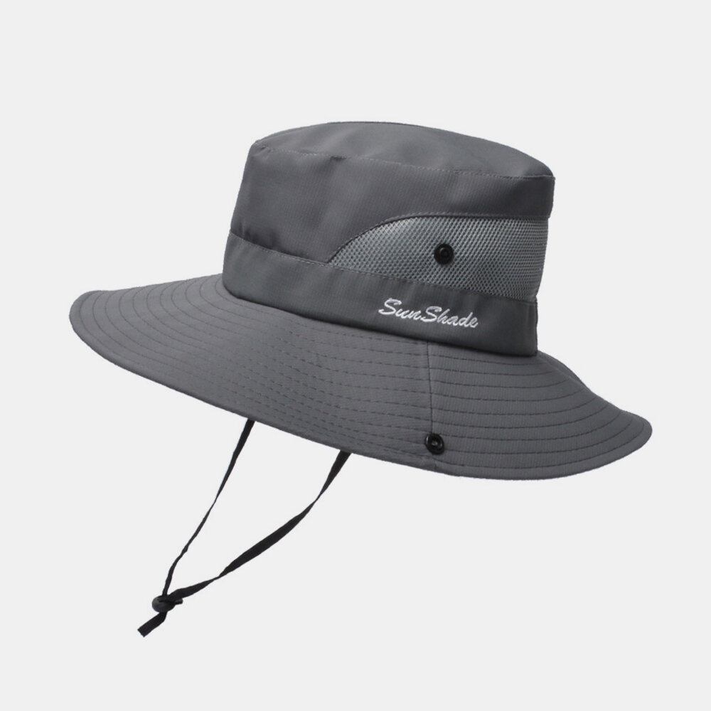Mens Foldable Breathable Bucket Hat With String Outdoor Fishing Hat Climbing Sunshade Caps