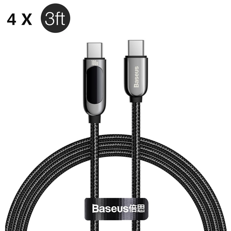 

[4 Pack]Baseus 100W LED Display Type-C to Type-C PD Power Delivery Cable E-mark Chip Fast Charging Data Transfer Cord Li