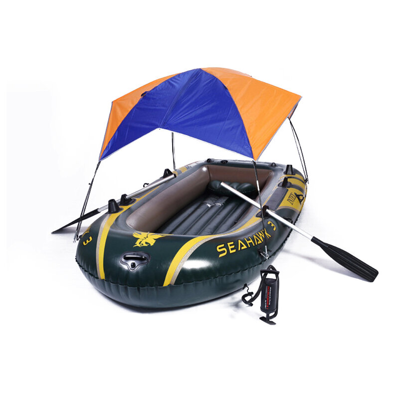 Barco inflável para 2/3/4 pessoas com toldo para pesca, cobertura solar, tenda dobrável, abrigo para chuva, acessórios para barco
