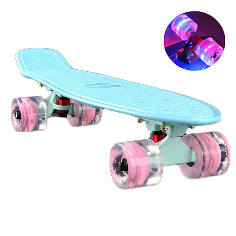 

22 Inch Mini Cruiser Skateboard With Flash Wheel Single Banana Longboard Road Skate Board Small Skateboarding For Adult