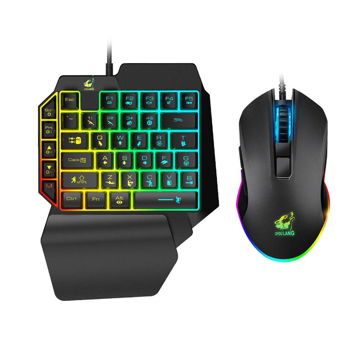 

Wired Single Hand Keyboard & Mouse Kit 39 Keys One Handed RGB Gaming Keyboard 2400DPI Mouse Combo Set for Computer PC PU