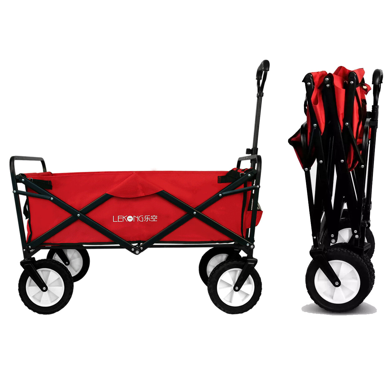 

LEKONG 90L Collapsible Wagon Cart Outdoor Four-wheel Folding Portable Car Bearing 330lbs Heavy Duty 600D Oxford Cloth Fo