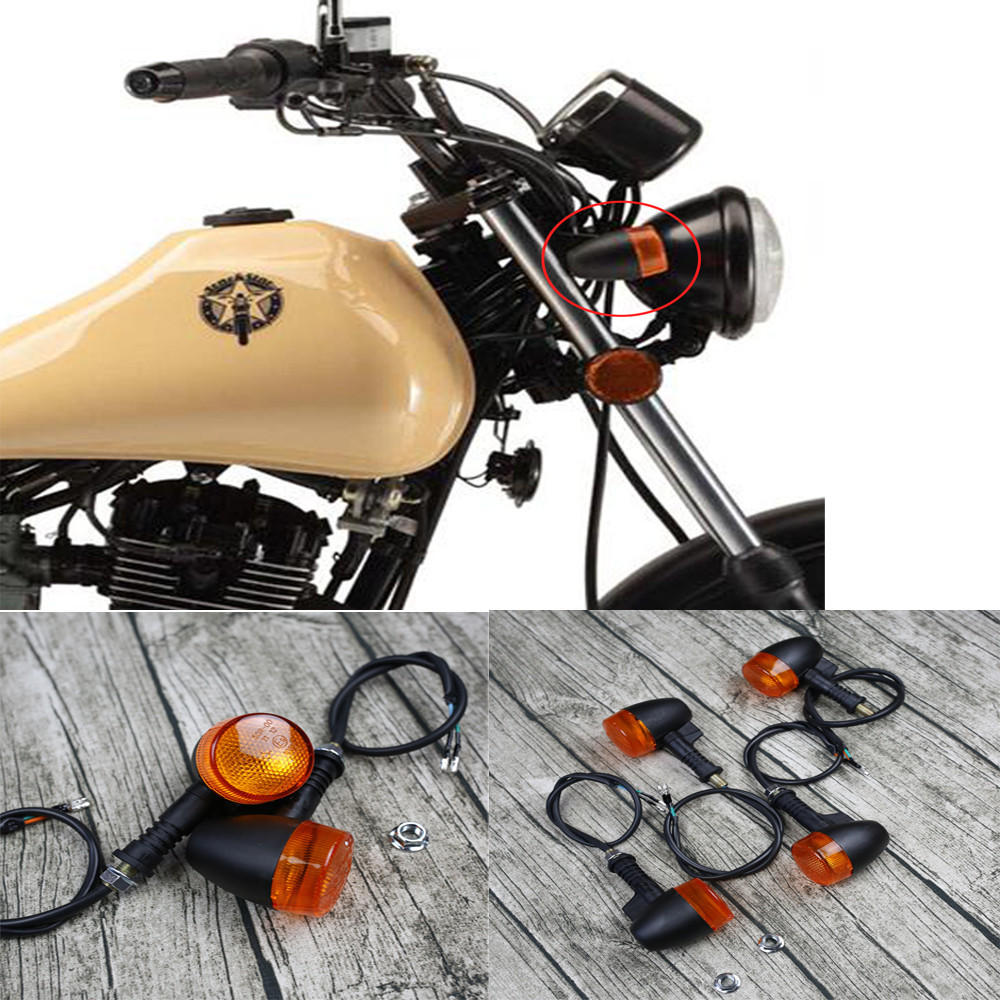 Universal 4PCS Retro Motorcycle Bike Flasher Black Front Rear Blinker Turn Lights Indicator