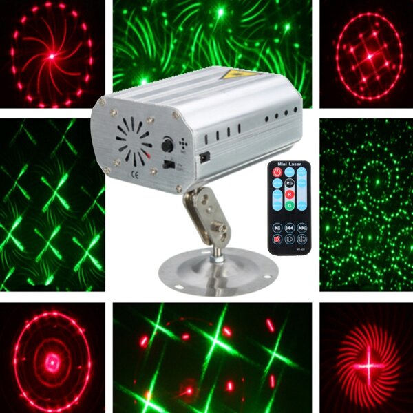 Mini Auto / Voice LED Laser Projector Stage Light 12 Patronen DJ Disco Party Club Lamp AC100-240V