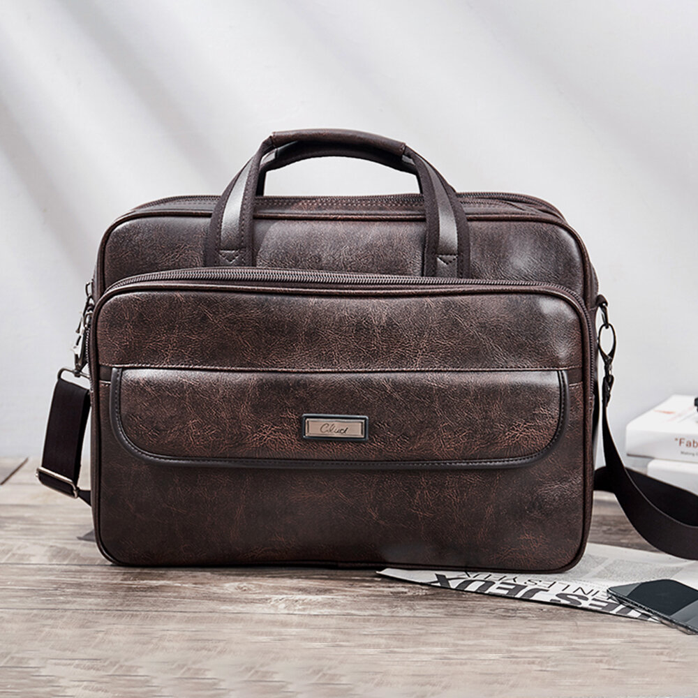 

Ekphero Men Vintage Rubbed Leather Multifunction 13 Inch Laptop Bag Briefcase Business Handbag Crossbody Bag Teacher Bag