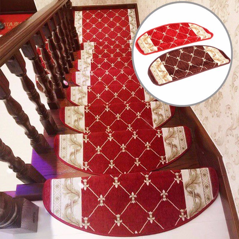 Europese stijl pastorale tapijt trap loopvlak anti-slip stap tapijten trapmats met magic paste