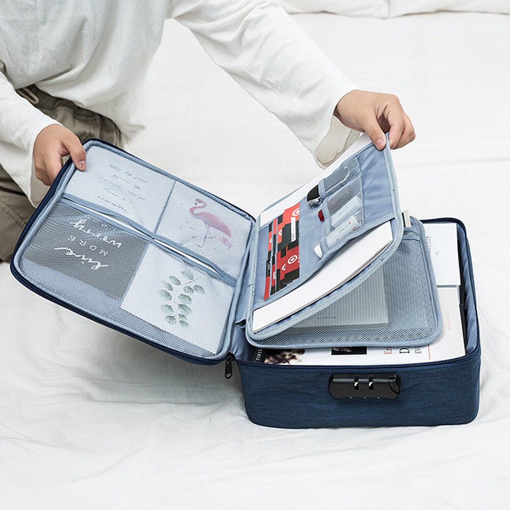 IPRee® Multi-layer Document Bag Tickets Opbergzak Certificaat Organizer Case Travel Office Business met combinatieslot
