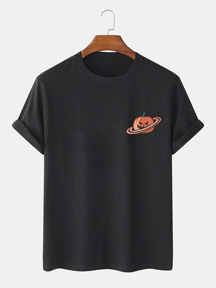 100% katoenen heren T-shirts met korte mouwen en Halloween pompoenprint