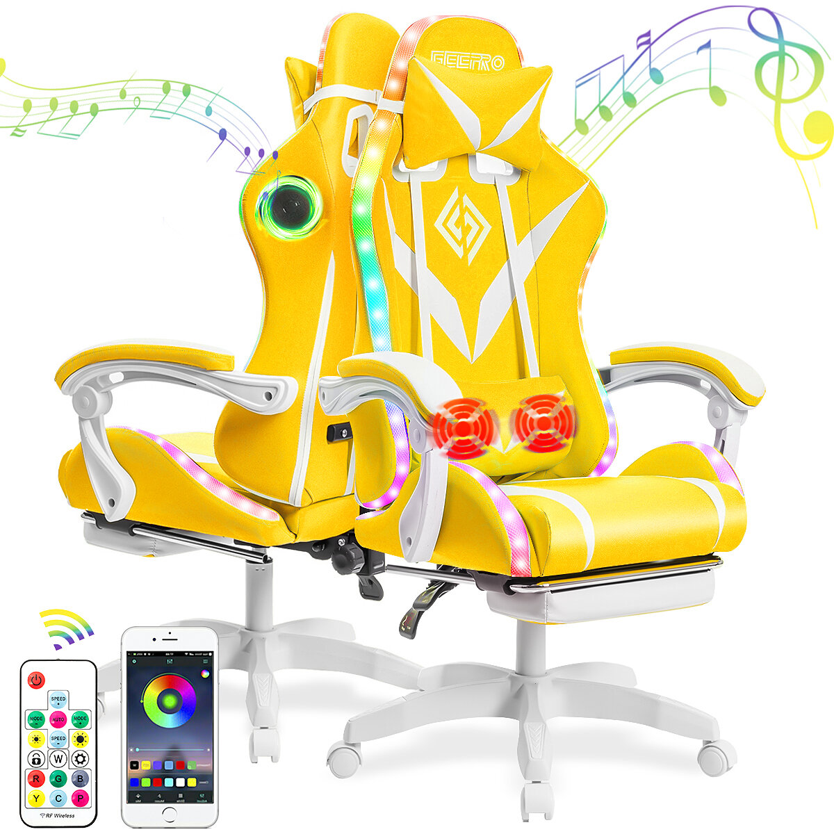 

Hoffree Gaming Chairs with Bluetooth Speakers and RGB LED Lights for Massage Gaming Chair with Footrest Cute Video Game
