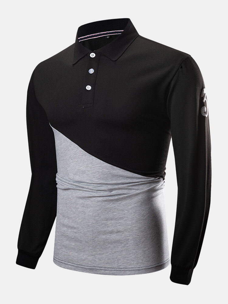 

Mens Two Tone Stitching 100% Cotton Long Sleeve Casual Golf Shirts