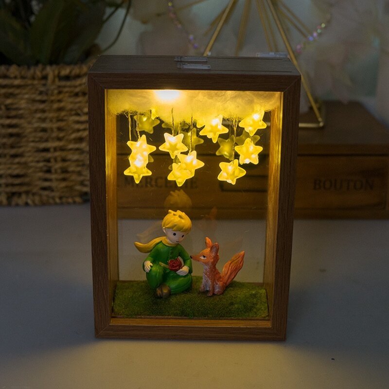 The Little Prince Night Light Handmade DIY Photo Frame Starry Fox Rose Fairy Tale Home Decor Bedroom Lamp Ornament Birth