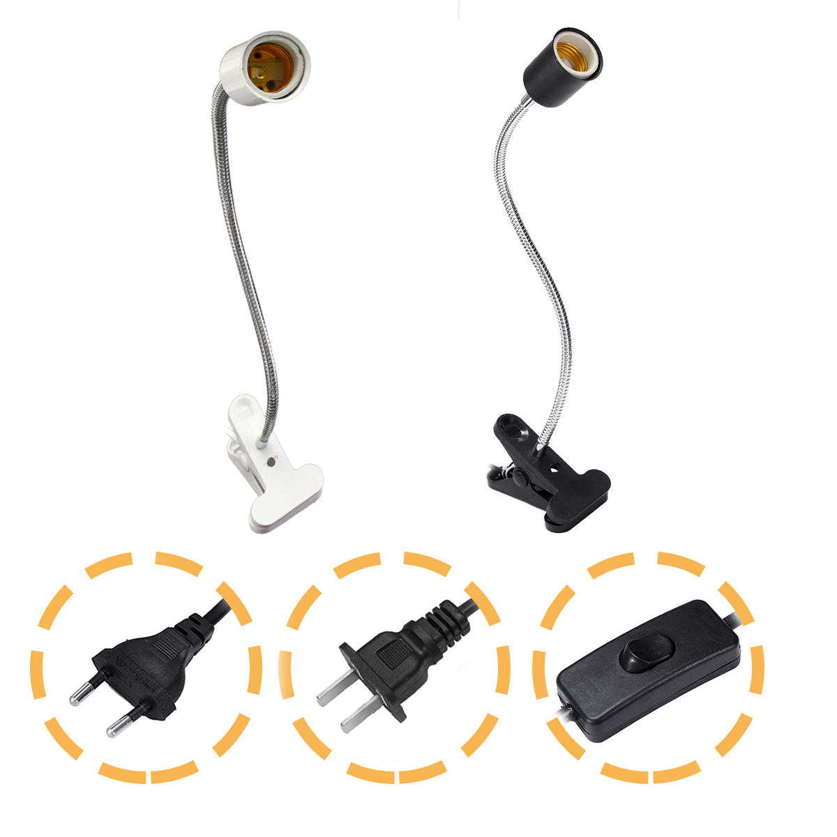 40cm E27 flexibele lamp voor huisdierenrepetielicht Adapterhouder met clip AAN UIT-schakelaar