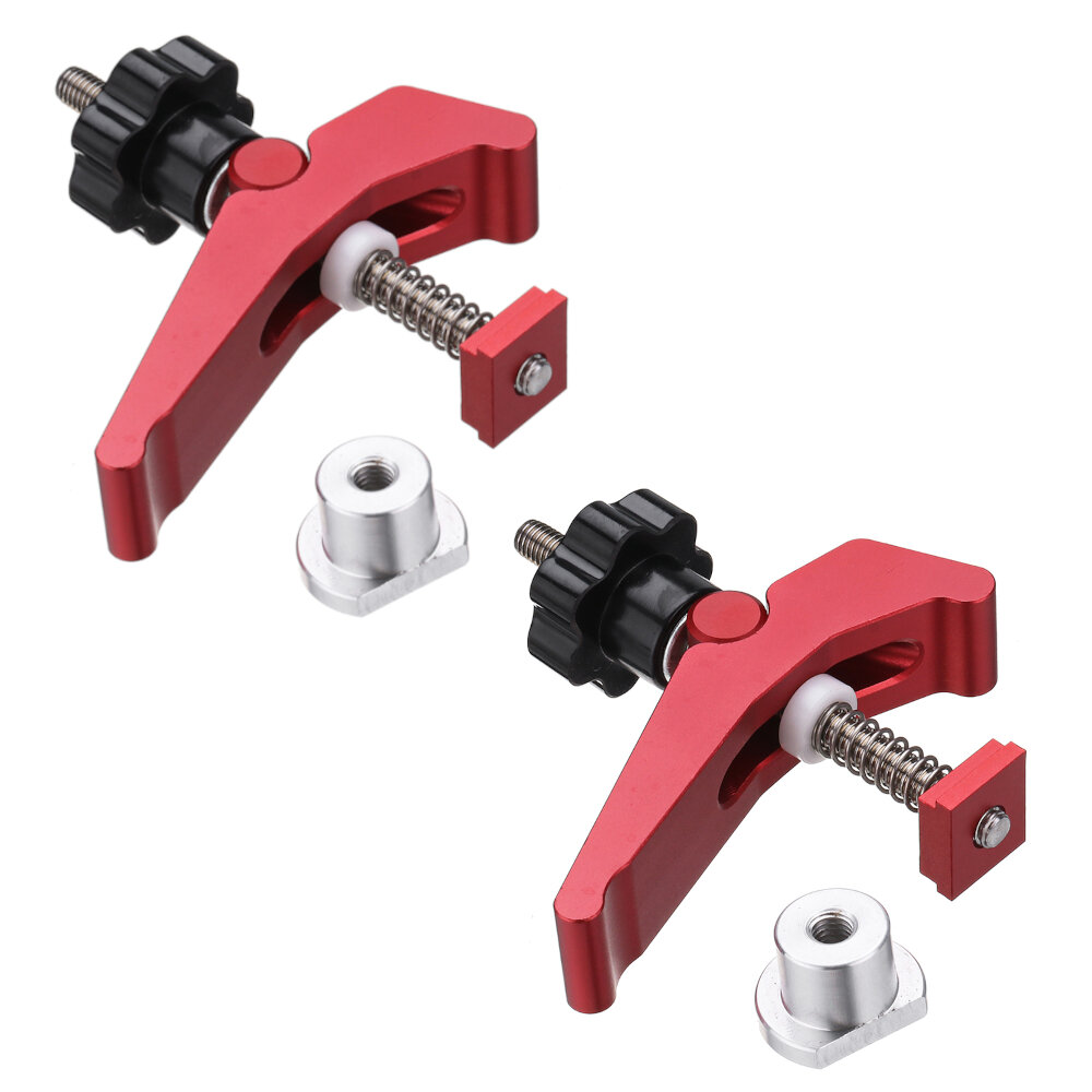 

HONGDUI 2 Pcs Red Quick Acting Hold Down Clamp Aluminum Alloy T-Slot T-Track Clamp Set Woodworking Tool for Woodworking