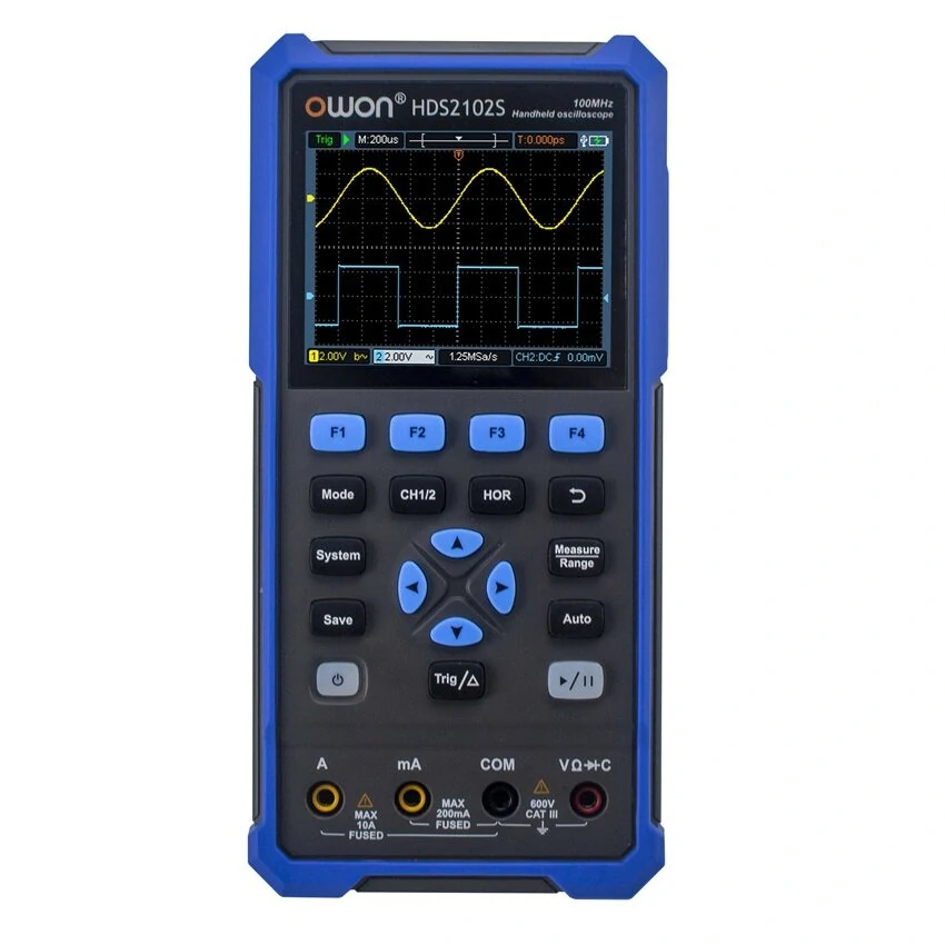OWON HDS200 Series 2CH Handheld Oscilloscope 100MHz Bandwidth 20000 Counts Multiumeter OSC + DMM + Waveform Generator 3 in 1 Suitable for Automobile Maintenance and Power Detection - HDS2102S