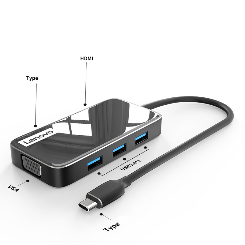 

Lenovo EV06 Multifunctional 5 in 1 Type-C Hub Docking Station Adapter with 3*USB 3.0 / HDMI / PD Fast Charging for MacBo