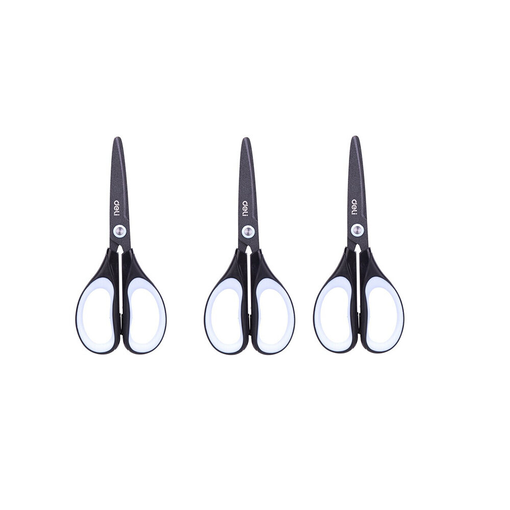 

3Pcs Deli 6055 Soft-touch Scissors Black Alloy Stainless Steel Cutter Home Office Hand Craft Scissors Cutting Tools