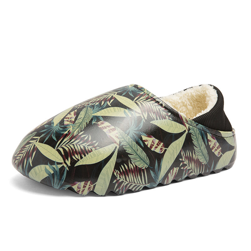 Men Warm Lining Slip-On Leaf Printing Fashion Home Winter Slippers
