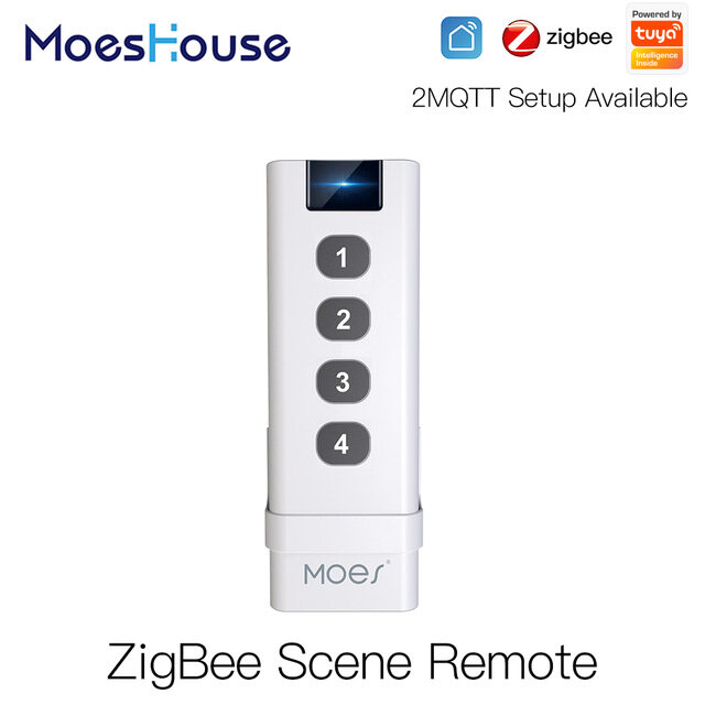 Moeshouse ZB Smart Home Wireless Scene Switch 4 Gang Remote Portable Tuya ZB Hub Required No Limit to Control Devices