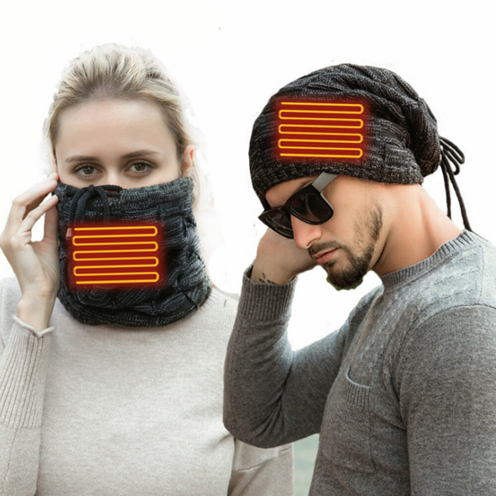 TENGOO 2-in-1 Electric Heating Scarf Hat Thermostatic Heating Winter Pullover Hats USB Rechargeable 