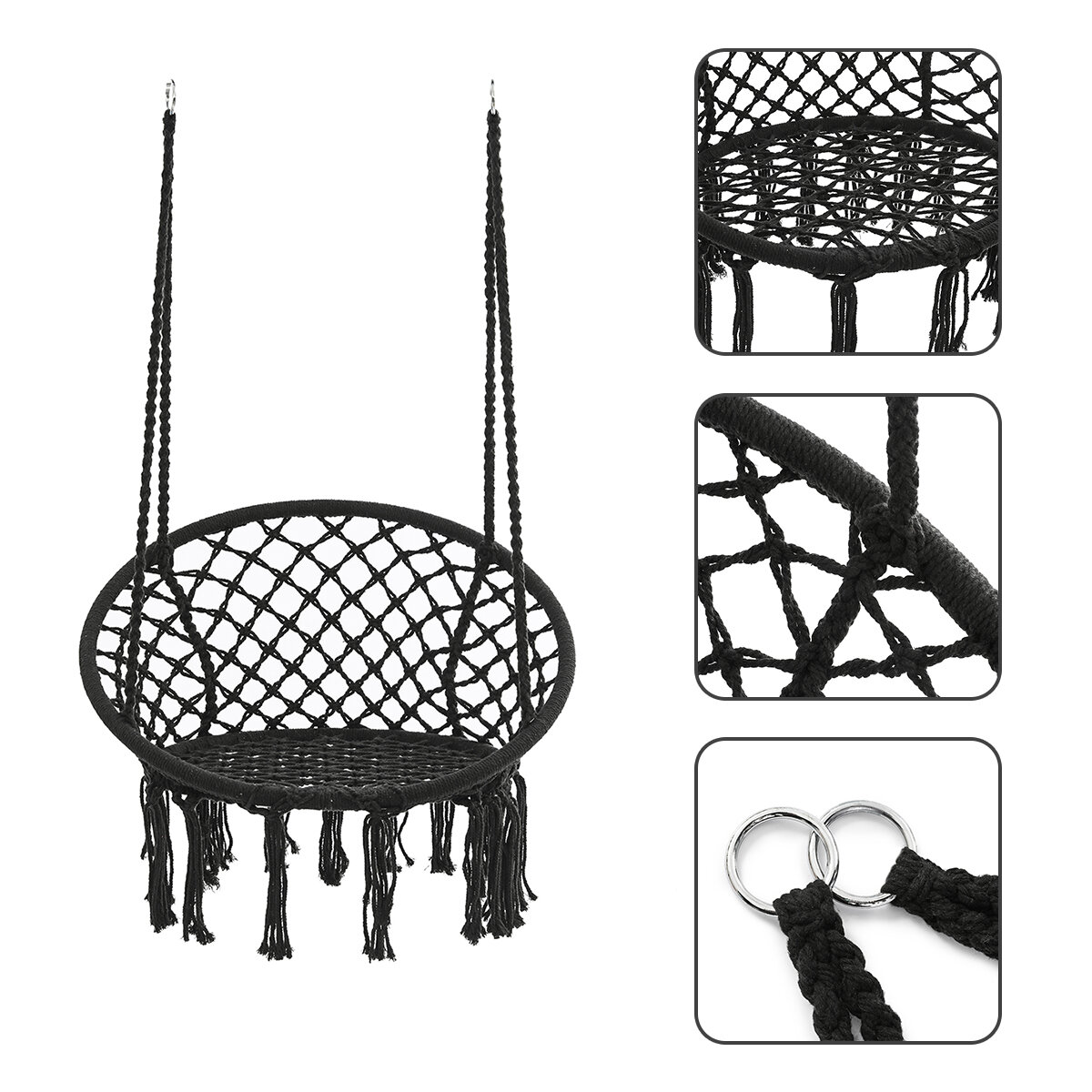 Cadeira de balanço de jardim de algodão individual portátil para interiores e exteriores, carga máxima de 330 libras