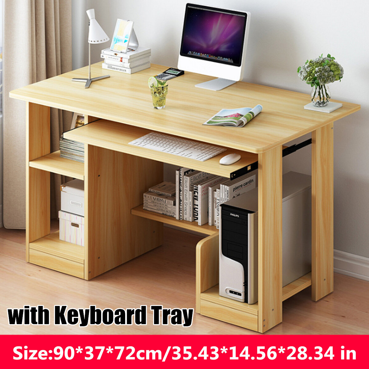 Simple Office Computer Simple Desktop Computer Desk Home Writing Desk Combination Table With Bookcase and Keyboard Tray