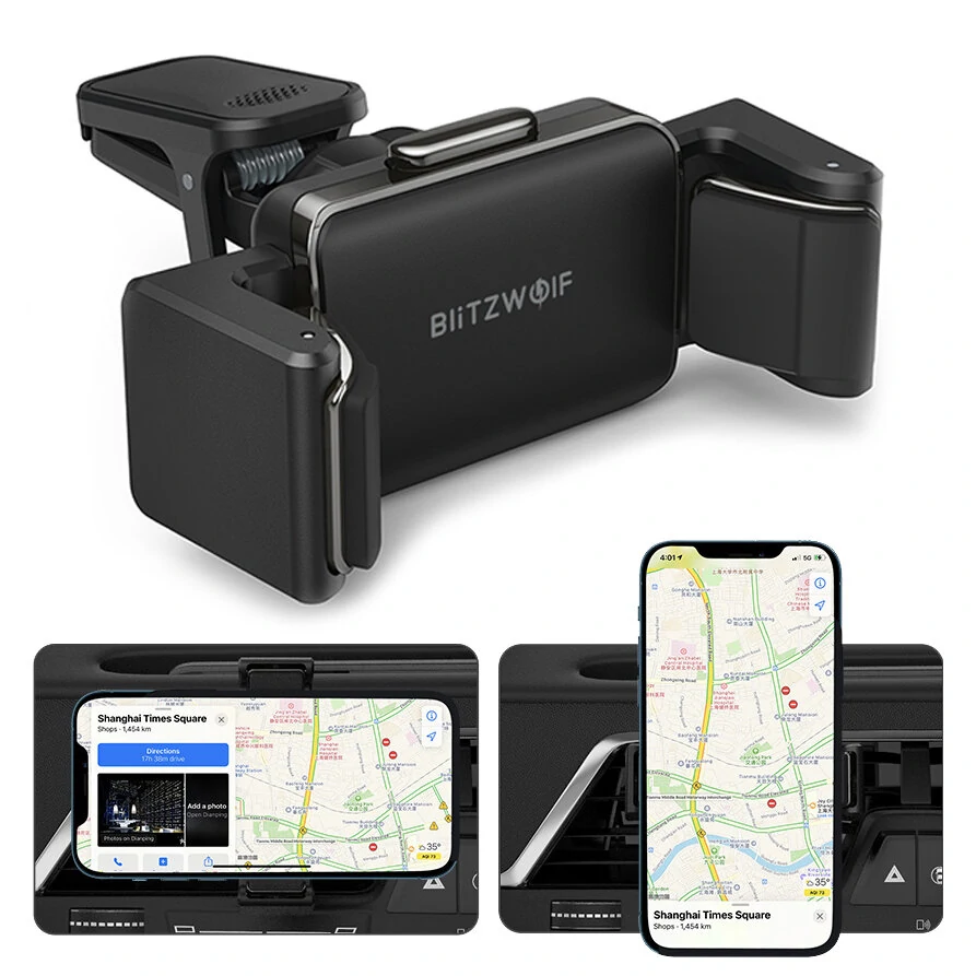 BlitzWolf BW-CF1 Universal 360Â° Rotation Car Air Vent Auto Memory Lock Mobile Phone Holder Stand Bracket for 66-90mm Width for iPhone 12 POCO X3 NFC/POCO F3 - Black