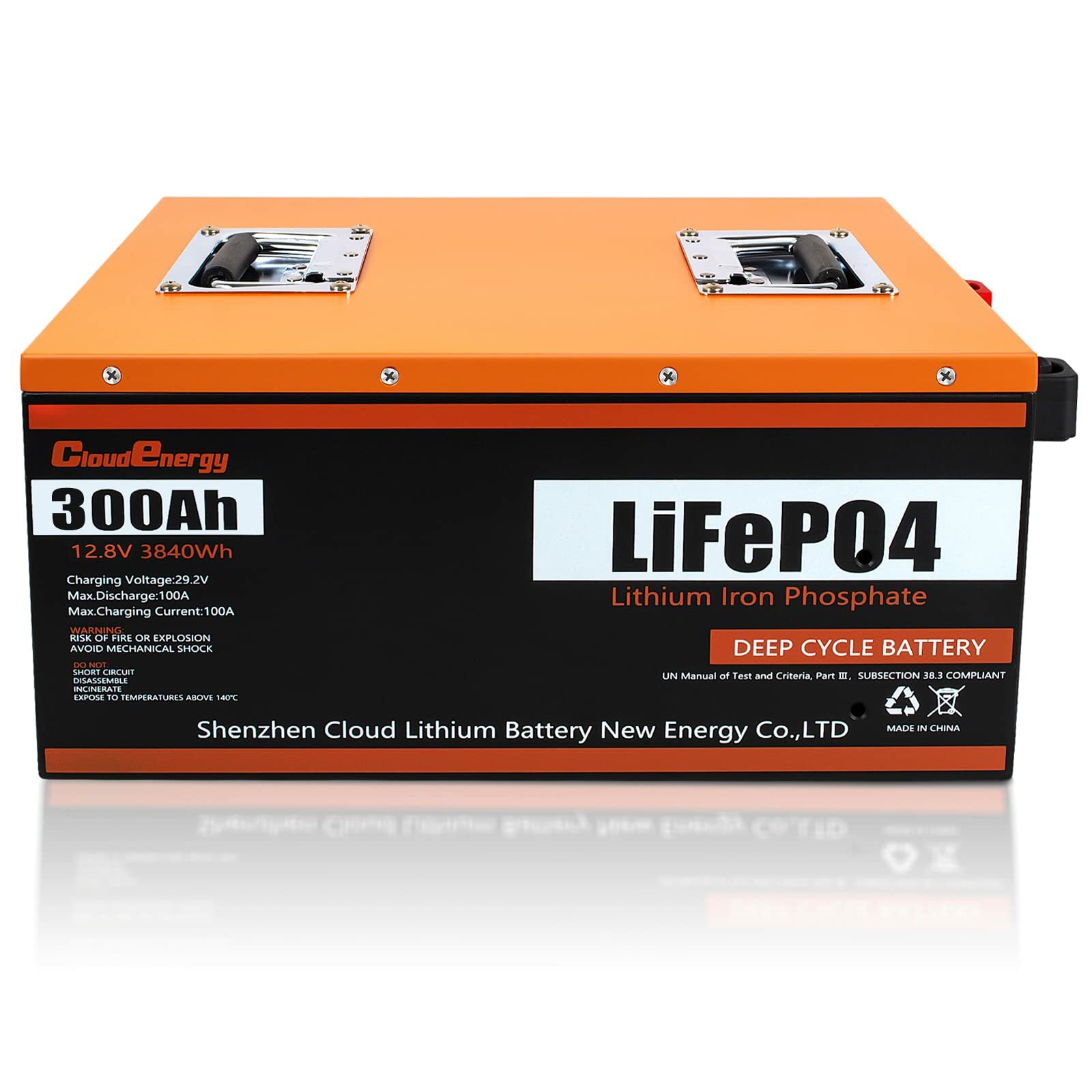 [US Direkt] Cloudenergy LiFePO4 Batterie 12V 300Ah 3.84kWh 2560W Deep Cycle mit längerer Laufzeit Eingebautem 100A BMS 6000+ Zyklen & 10 Jahre Lebensdauer Perfekt für Solar-/Energiespeichersysteme, Wohnmobile, Marine, Notstromversorgung