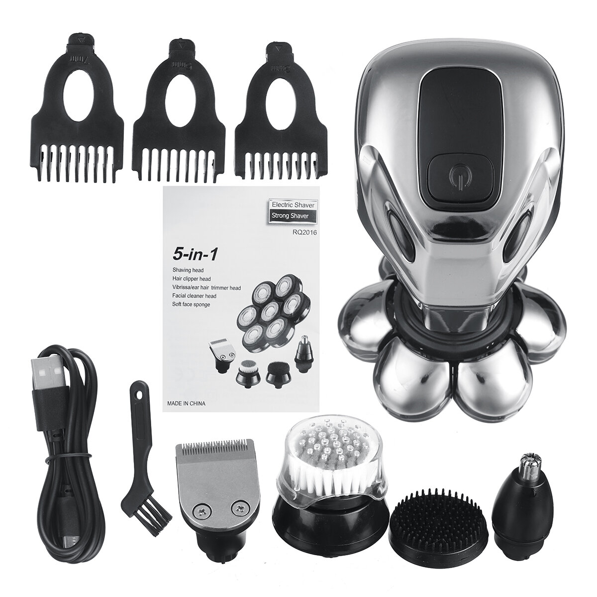 

5 in 1 7D Electric Rotary Shaver Wet & Dry Razor Men Bald Head Shavers USB Rechargeable Nose & Ear Hair Trimmer Facial C