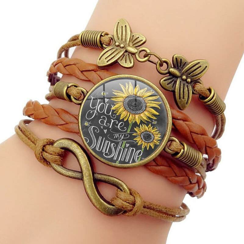 Retro vlinder Infinity combinatie gevlochten armband gedrukte zonnebloem tijd edelsteen decoratie ha
