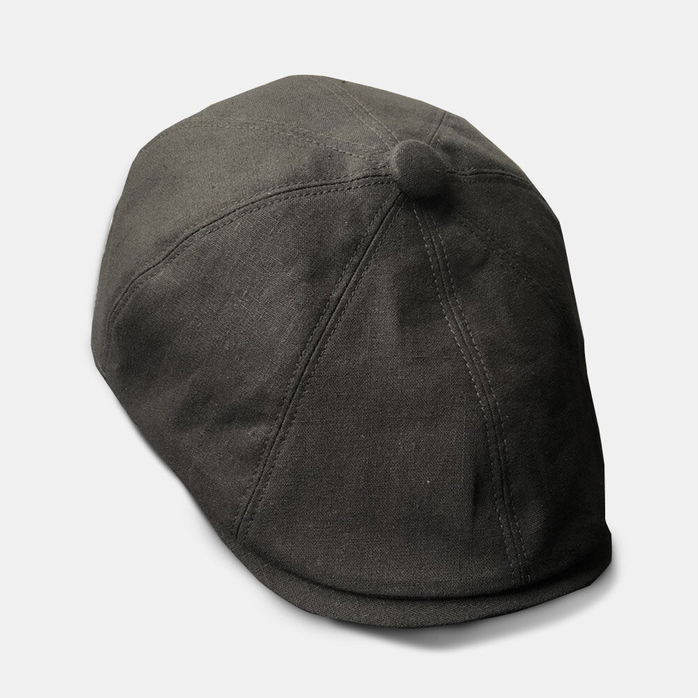 

Men Cotton Linen Beret Cap Solid Color Retro Wild Newsboy Hat Forward Cap Octagonal Hat