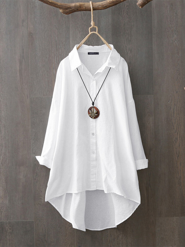 100 Cotton Casual Loose Lapel Solid Shirts For Women