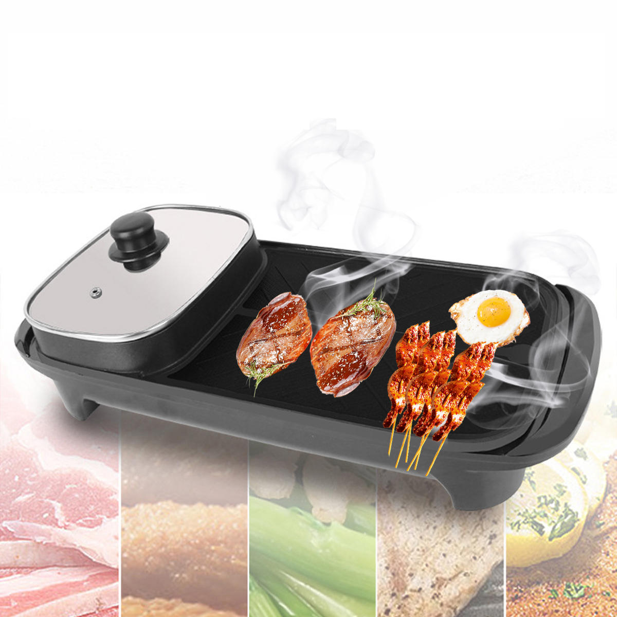 2-In-1 220V 1360W Electric Teppanyaki Barbecue BBQ Grill Pan Table Hotpot Oven Cooking Stove