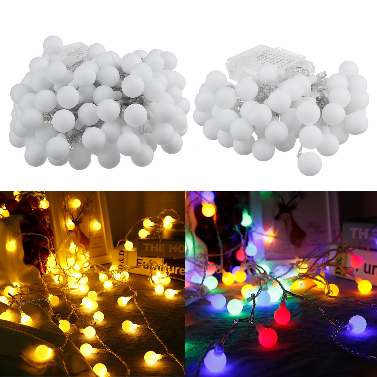 2M/5M/10M Battery Powered LED String Light 8 Modes Globe Bulb Ball Fairy Lamp For Patio Outdoor Garden Christmas Party D