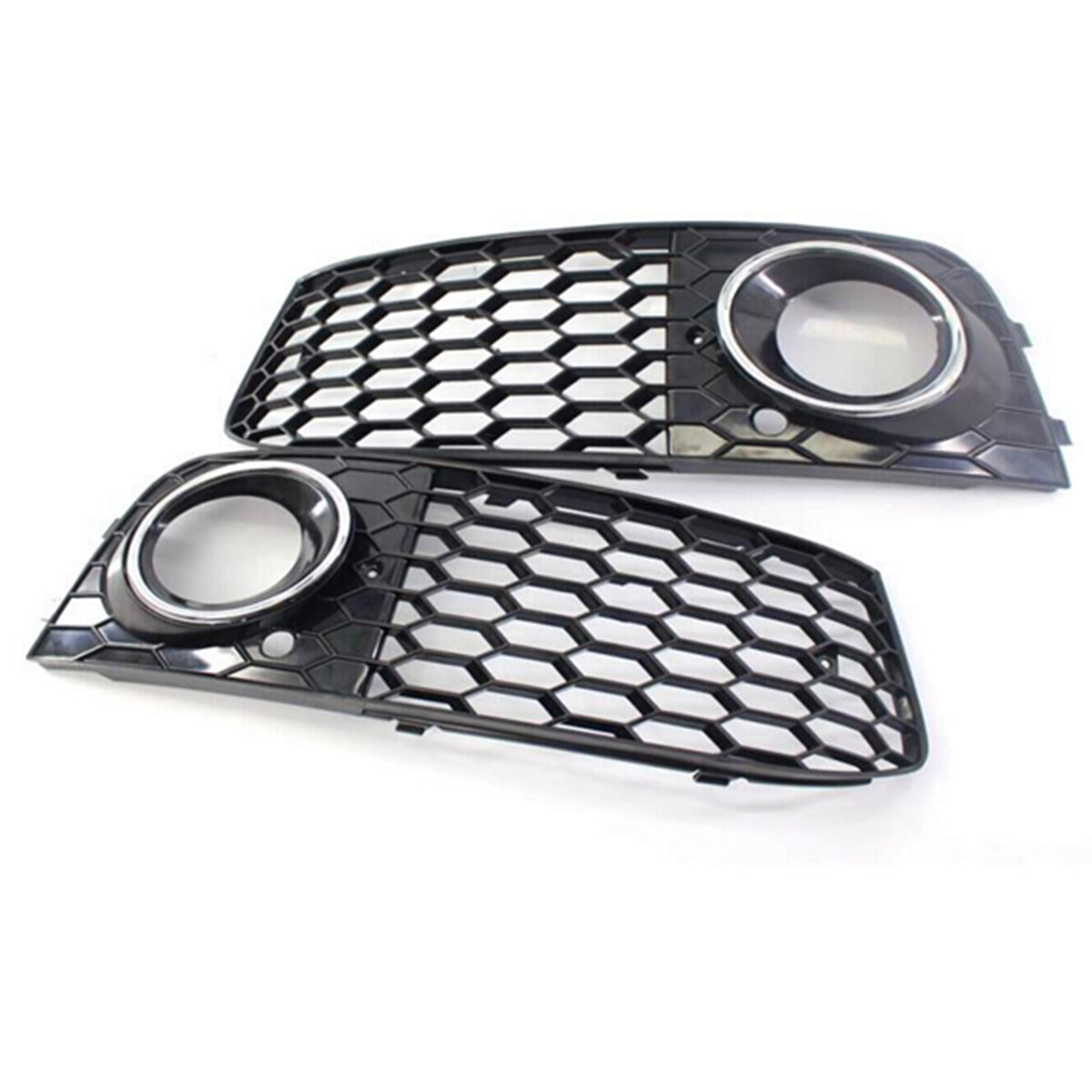 Pair Glossy Black Front Bumper Fog Light Grille  Grill Cover For Audi A4 B8 RS4 style 2009-2012