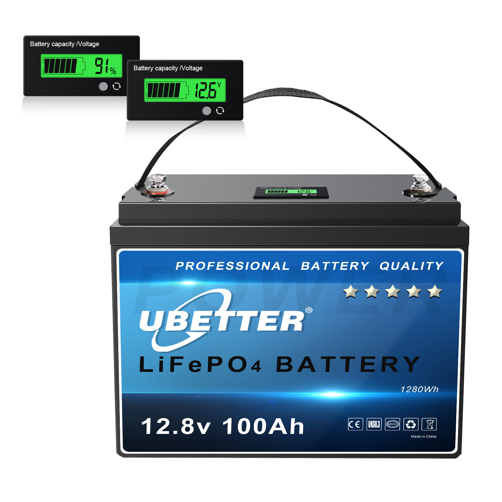 [EU Direct] UBETTER LiFePO4 100Ah Mini 12V Lithium Battery 100A BMS LiFePO4 Battery with 4000+ Cycles and 10 Years, Max. 1280Wh Lithium Battery, Mini Size for Motorhome, RV, Off-Grid System